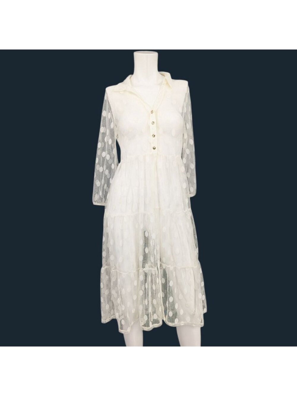 Sheer Polka Dot Mesh Tiered Duster Coquette Fairy Long Sleeve Cardigan Medium